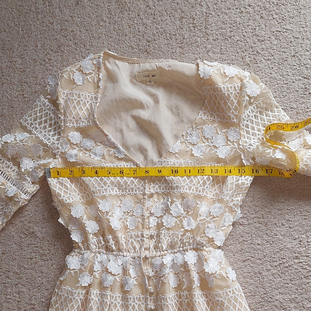 Bohemian Beige Lace 3D Floral Maxi Dress Sz S - Picture 10 of 16